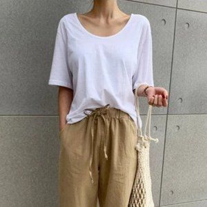 Naning9 Short-Sleeve Scoop-Neck White T-Shirt